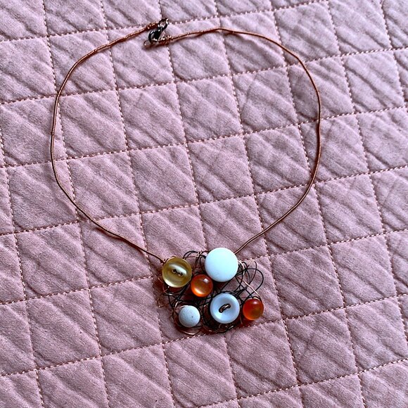 Handmade - Cooper Wire - Wrapped Button & Bead Statement Necklace - Picture 7 of 10